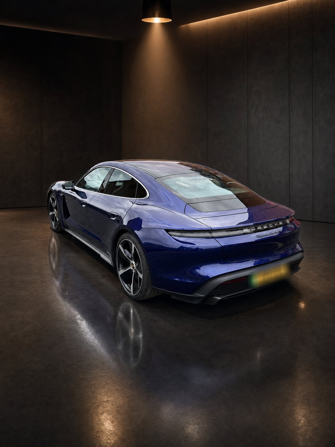 Porsche Taycan Turbo S rear three-quarter view